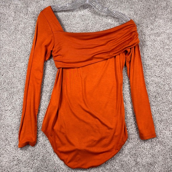 143 Story by Line Up Tops - 143 Story by Line Up Women Burnt Orange One Shoulder Long Sleeve Bodysuit S